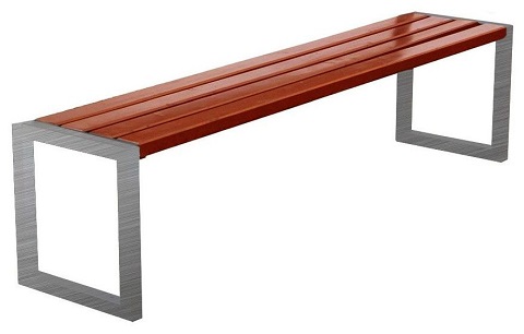 Ławka drewniana bez oparcia na konstrukcji ze stali nierdzewnej Modern Inox 1602